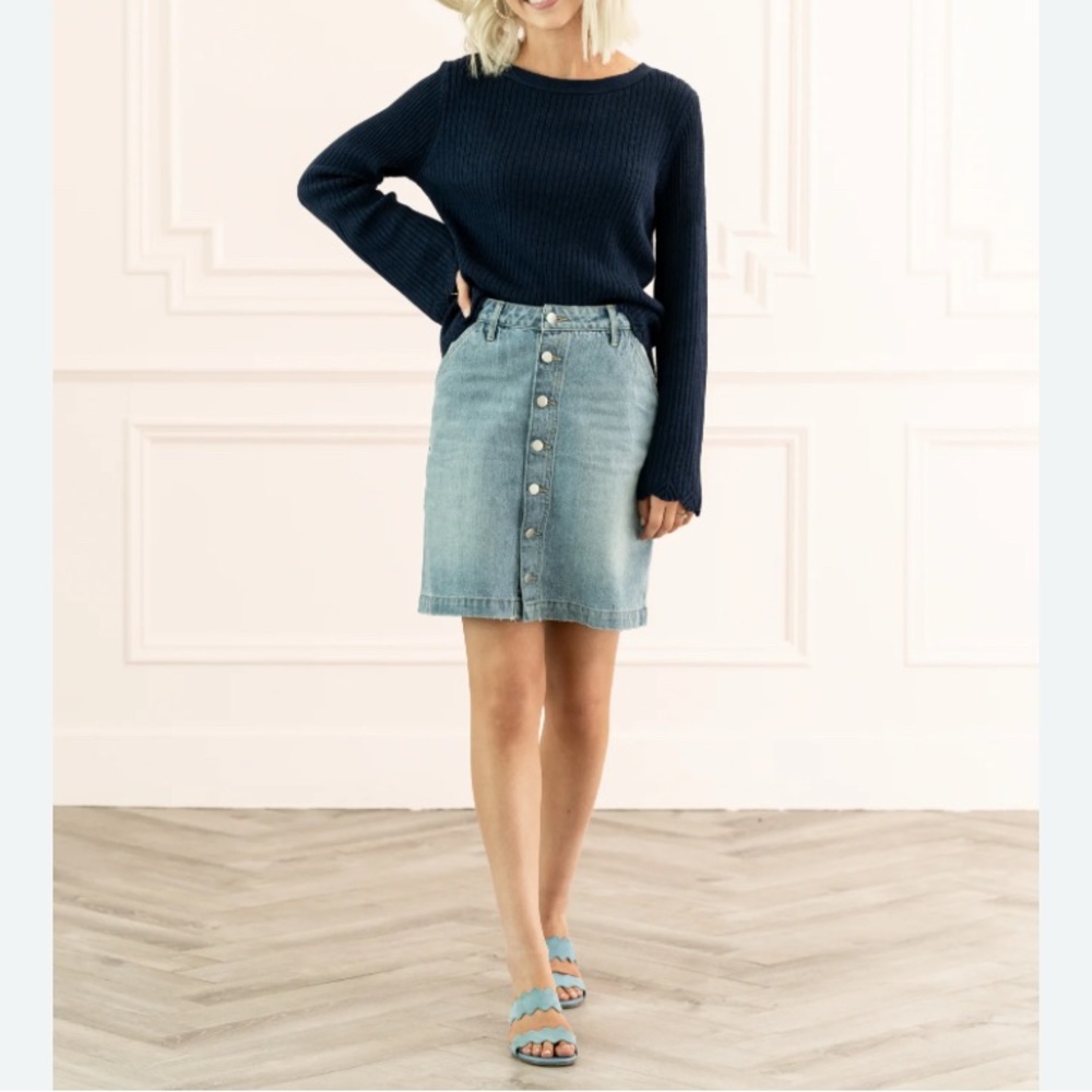 Rachel Parcell Blue Denim Button-Front Skirt S